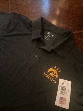 Hanes Iowa Hawkeyes Men's Black Short Sleeve Polo Shirt Size Large NWT